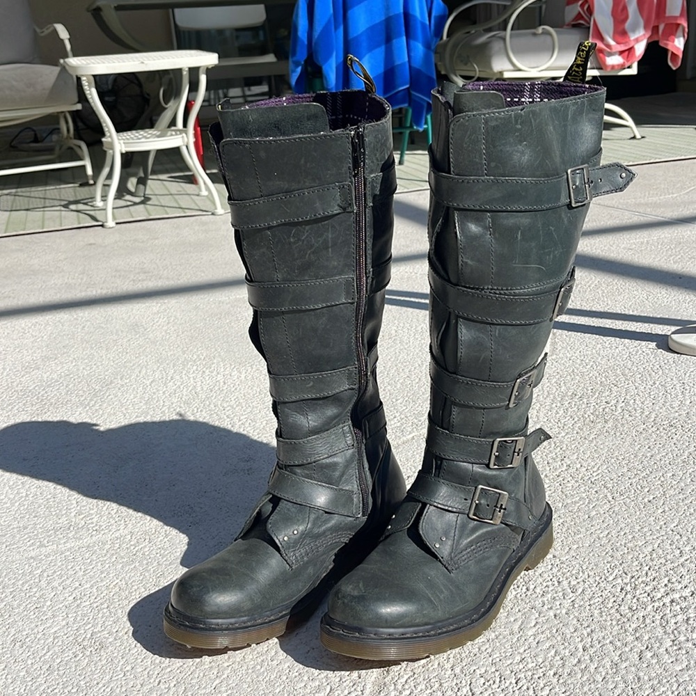 Dr. Martens Docs Phina Tall Buckle Leather Combat Boots EUC sz 10 Rare - Picture 6 of 16